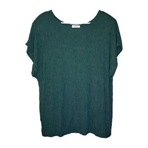 Vintage Plisse Women Blouse Short Sleeve Green Size Plus 18 / 20 Made In USA